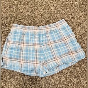 Light Blue Plaid Button-Front Shorts